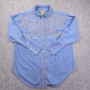 Vintage Alan Jackson Embroidered Denim Western Pearl Snap Shirt Mens Large